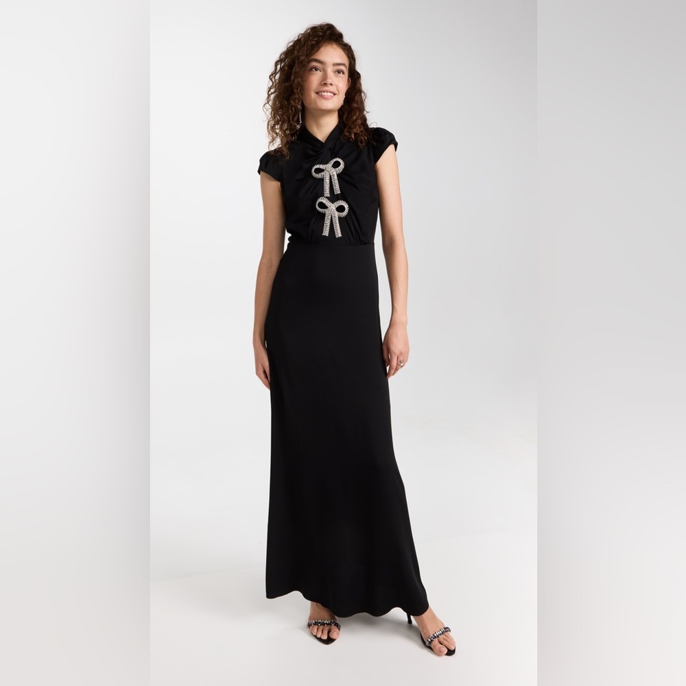 NWT Self Portrait Black Stretch Crepe Maxi Dress - Picture 3 of 12